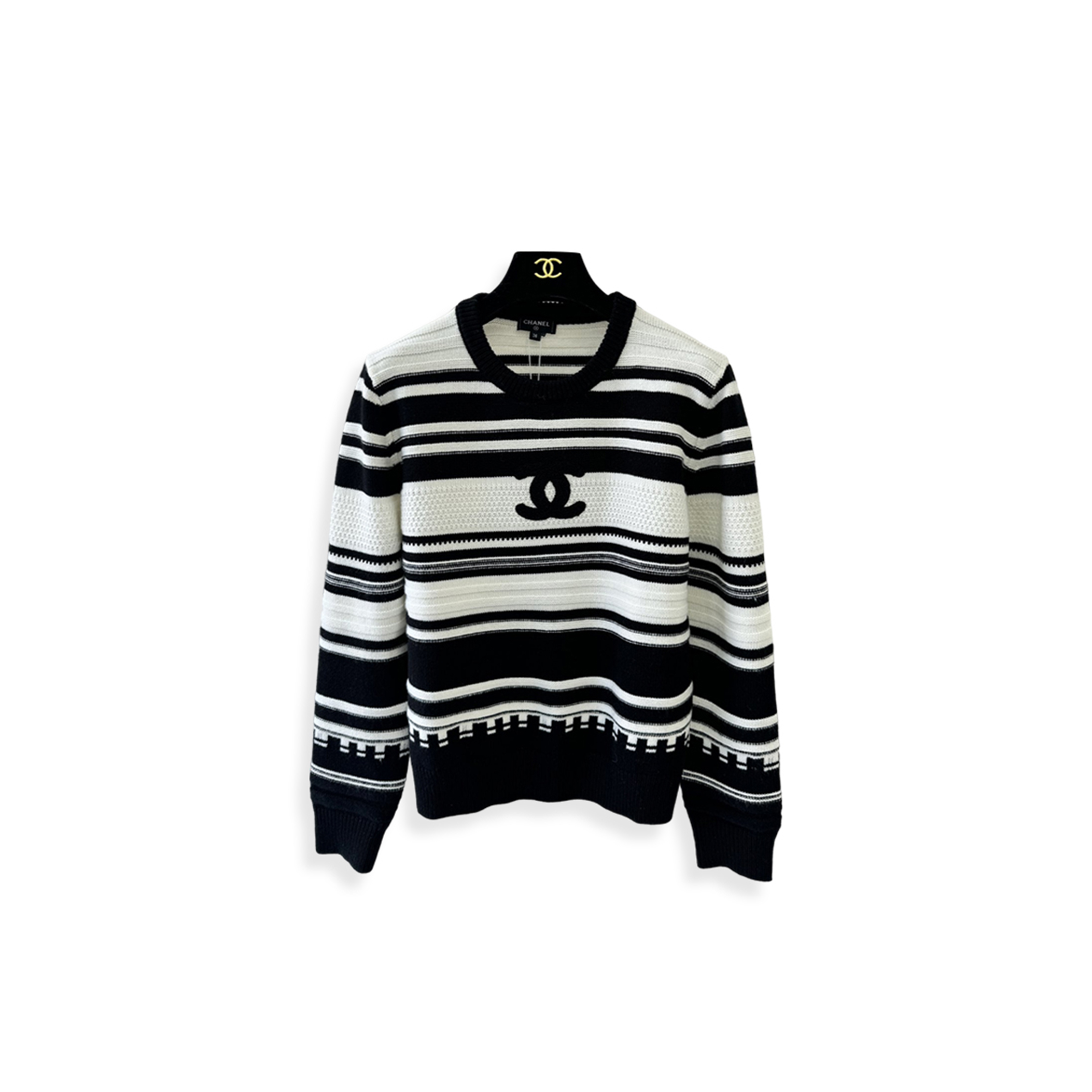 CHANEL CREW NECK STRIPED PULLOVER 